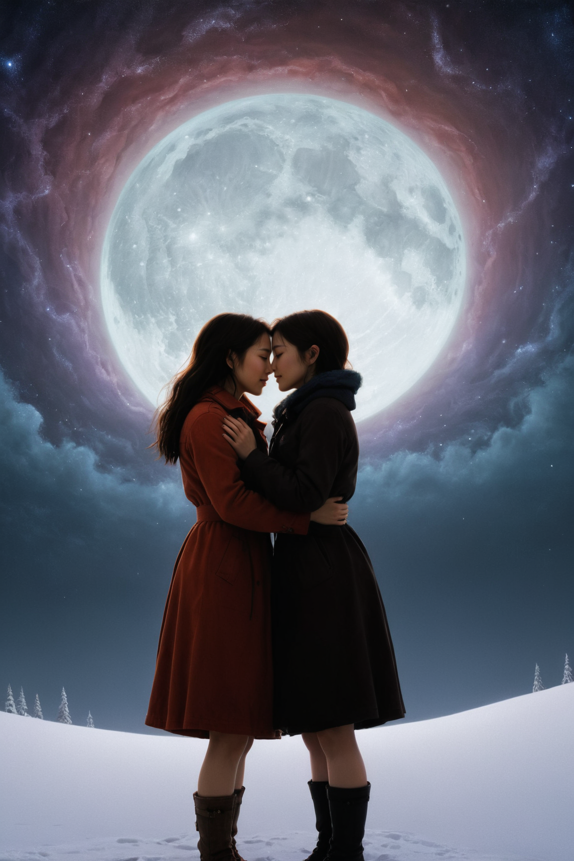 two women, lesbian  couple , passionately embracing  ,8k cinematic , ,by (((Andy Kehoe) and Dan Mumford) and Shintaro Kago) and Rolf Armstrong, kodak motion picture film <lora:kodak:0.50> ,  <lora:more_art:0.35> <lora:RMSDXL_Enhance:0.50> <lora:RMSDXL_Creative:0.50> <lora:RMSDXL_Photo:0.50> <lora:RMSDXL_Darkness_Cinema:0.50> <lora:clothing_slider:1.50> <lora:great_lighting:1.50> <lora:aesthetic:1.50> <lora:looking_at_viewer:1.50> <lora:photorealistic_portrait_v2:0.25> <lora:attractive_v2:0.15> <lora:extremely_detailed_v2:0.25> <lora:add_detail:0.25> <lora:perfect_eyes:0.25> <lora:perfect_hands:0.50> <lora:midjourney:-0.15>