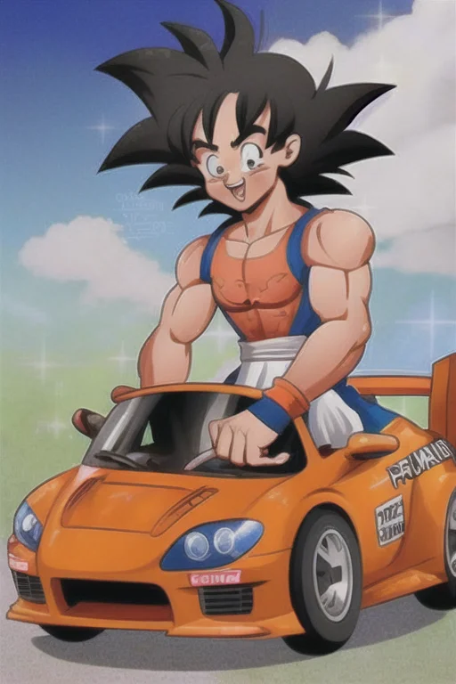 TFM_FTA <lora:TFM_FTA:0.8> <lora:sonGokuLora_offset:1> goku in a racecar