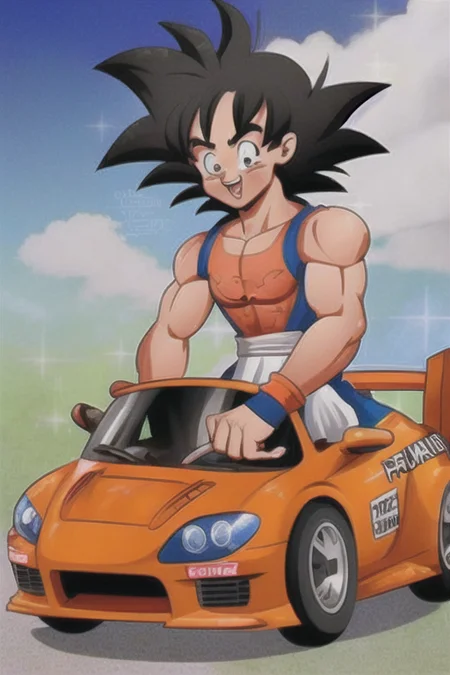 TFM_FTA <lora:TFM_FTA:0.8> <lora:sonGokuLora_offset:1> goku in a racecar