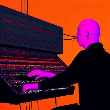 man playing synth, gradient