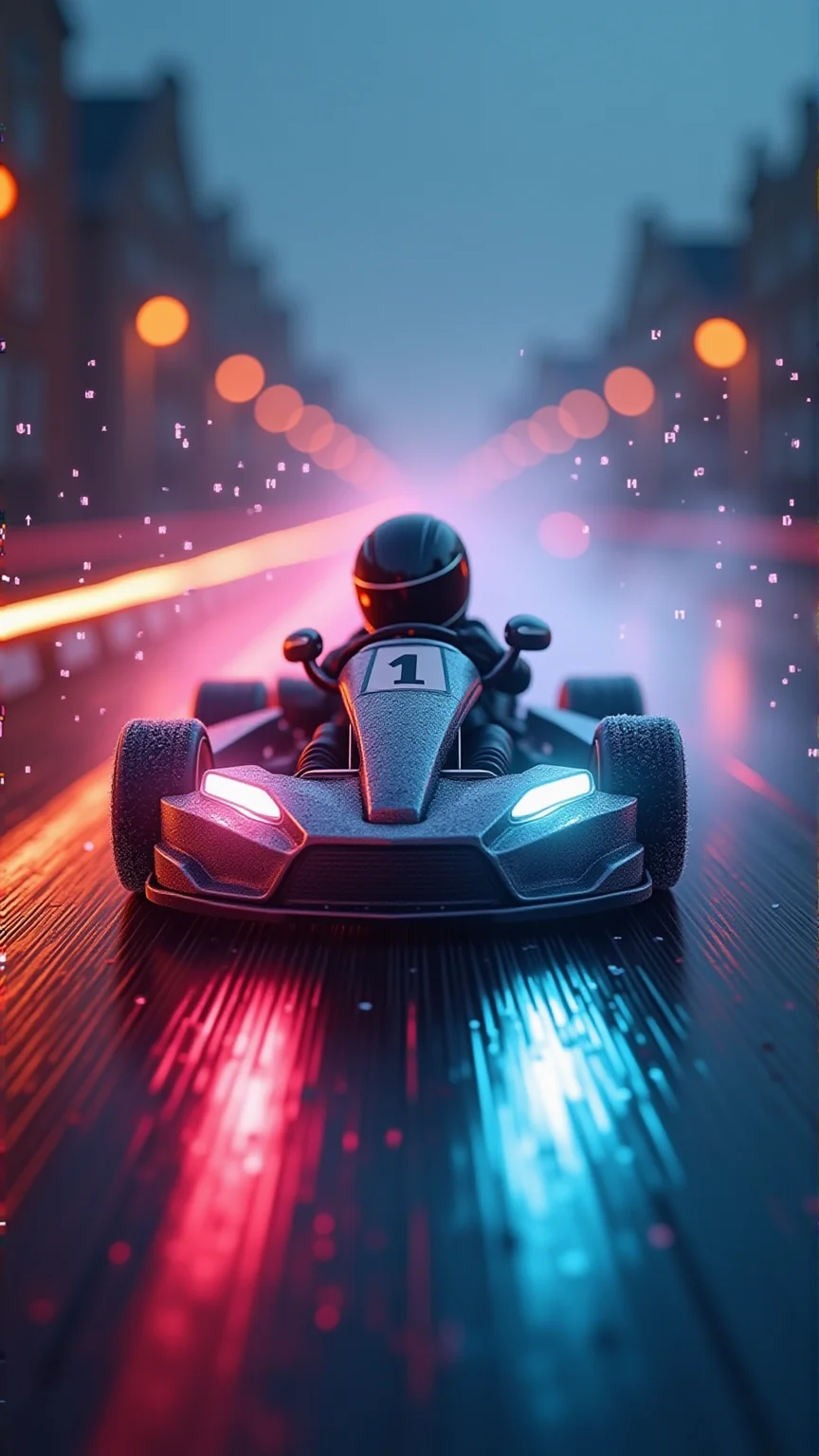 In a whimsically Sci-fi scene, a digital Michael Weatherly Kart race materializes in a tilt-shift photograph. The main subject is a Fatigued Whitney Cummings Kart with glitching pixels, racing through a miniature electric color Road. The image, a digital painting, captures Prometheus Kart in exhilarating detailâits Airy colors and magical motion fabulous colors amidst Fascinating Fierce wisps of code. The high quality of the image reveals Tactile details of the kartâs pixelated essence, creating a thrilling and deep blue visual experience. (Airy:1.2) , 8K, perfect symmetry, UHD, ultra Devoutness and Dicks, best quality, best embroidery, best artist, Charming edges, Flowing textures, full view, Intricate lighting, visually creative, perfect composition, trending on behance