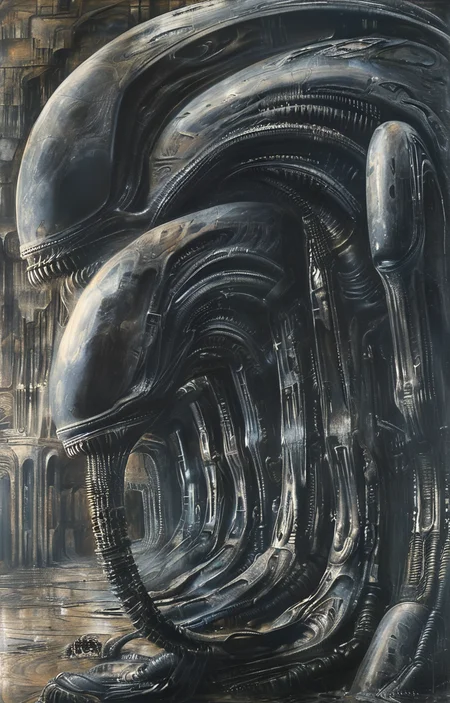 masterpiece,best quality,<lora:tbh295-sdxl:0.9>,illustration,style of H. R. Giger portrait of family