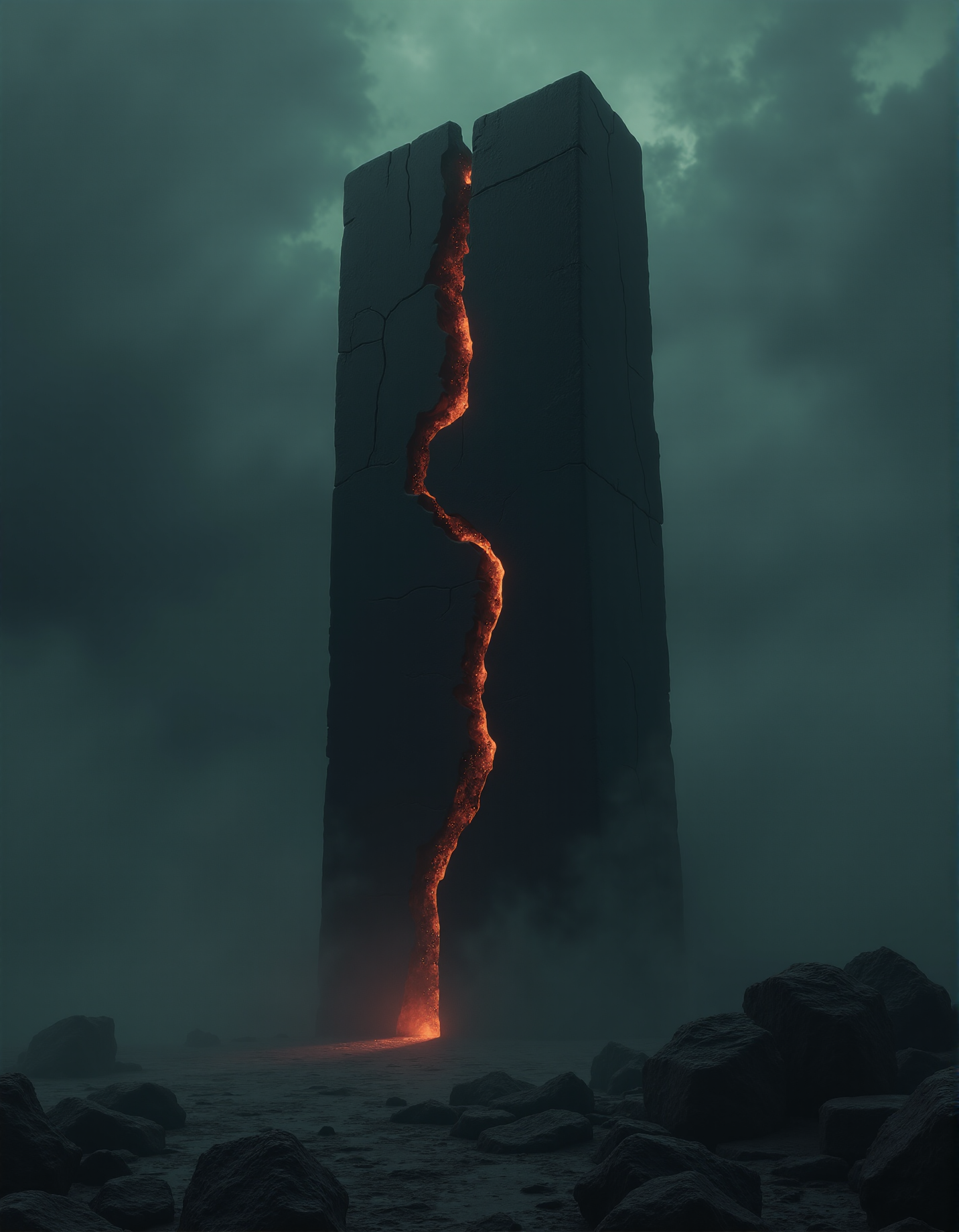 an ancient monolith with glowing cracks, dark fantasy, subtle chromatic, poisoncore, brutalist <lora:Poisoncore:1>