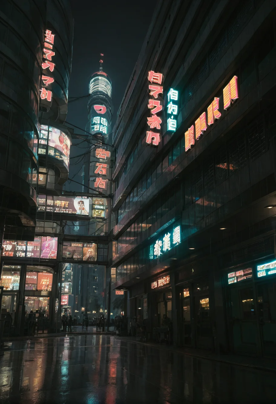 ,ruanyi0887,skyscraper,outdoors,night,neon lights,<lora:0887 Commercial street at night_v1_pony:0.8>, score_9, score_8_up, score_7_up, score_6_up, score_9, score_8_up, score_7_up, score_6_up source_anime, blush, 1girl, seduce smile, perfect body , natural huge breasts