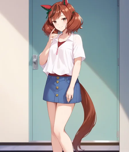 score_9, score_8_up, score_7_up BREAK
casual_clothes, 1girl, solo, looking at viewer, smile, bangs, skirt, brown hair, shirt, animal ears, twintails, brown eyes, closed mouth, standing, tail, full body, white shirt, red hair, multicolored hair, shoes, blue skirt, streaked hair, white footwear, horse ears, own hands together, horse girl, sneakers, horse tail, ear covers, denim skirt,
<lora:Nice Nature-ponyXL:0.8>,