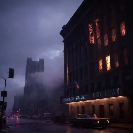 cinematic film still of <lora:perfection style:0.6>
<lora:gotham city style v2:0.8>
<lora:Chiaroscuro Lighting Style:0.6>
Gotham City a building with a ace chemicals neon sign on it Gotham City Style,outdoors,sky,cloud,no humans,night,building,night sky,scenery,smoke,city,lamppost , detailed, real, different, unique, cinematic, dramatic, concept art, filmic, detailed background, detailed settings, artstation, gothic New York, gotham city style, shallow depth of field, vignette, highly detailed, high budget, bokeh, cinemascope, moody, epic, gorgeous, film grain, grainy