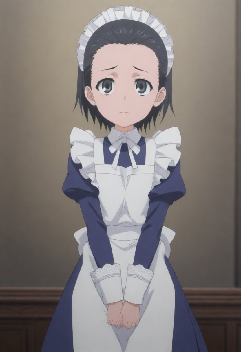 masterpiece, best quality, amazing quality,,, shiny skin,,,,,<lora:Maika Tschimikado:1> ma1ka, black hair, short hair, black eyes, maid headdress, maid, apron,