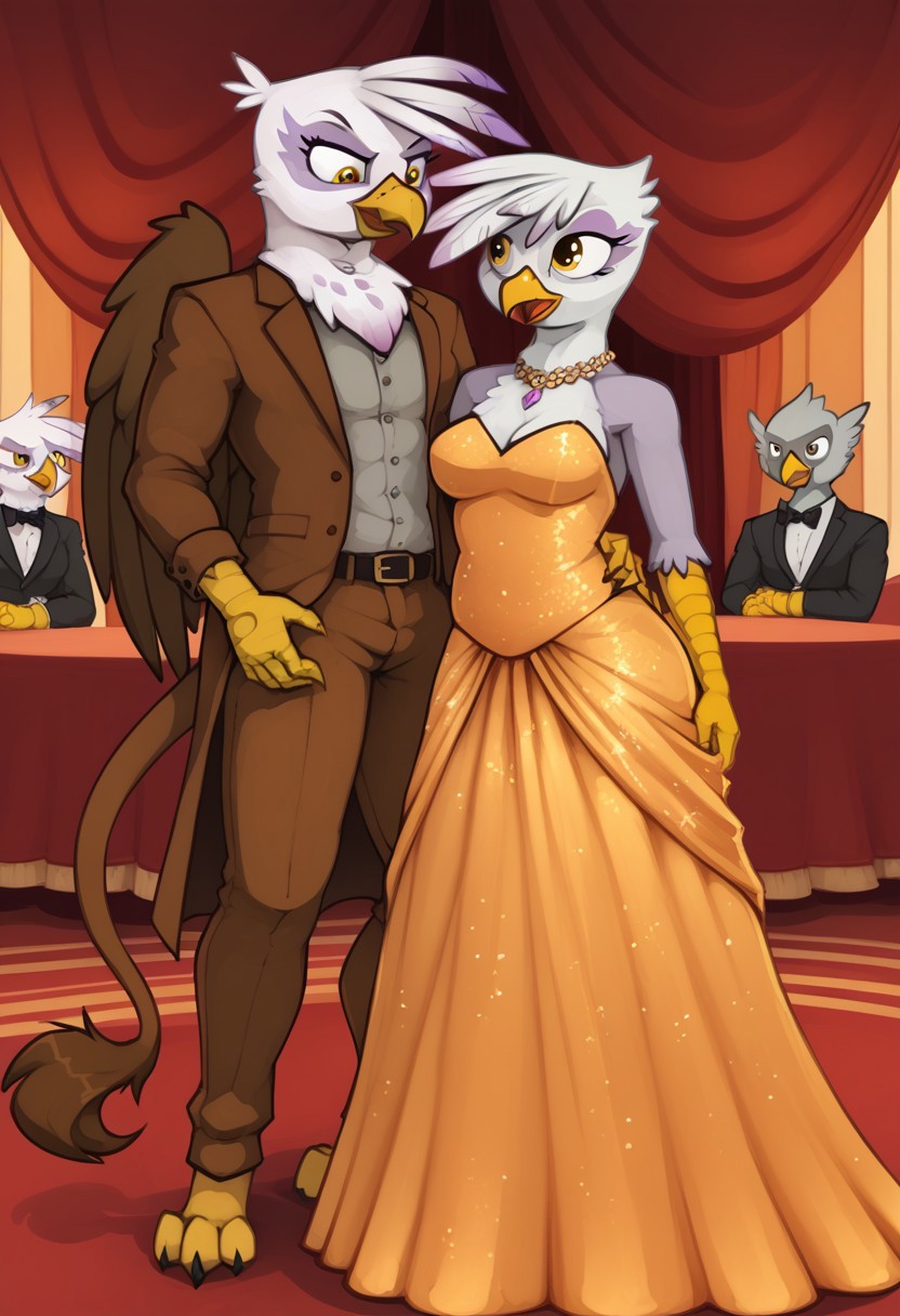 Score_9, Score_8, Score_7, marsminer, gilda_(mlp) avian, gryphon, mythological_avian, anthro, Ball Gown,