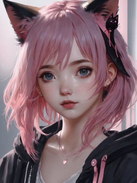 masterpiece, best quality, (1girl), WLOP, beautiful detailed eyes, looking at viewer, upper body, pink hair, shy, cat ears, very detailed, high resolution, sharp, sharp image, 4k, 8k,