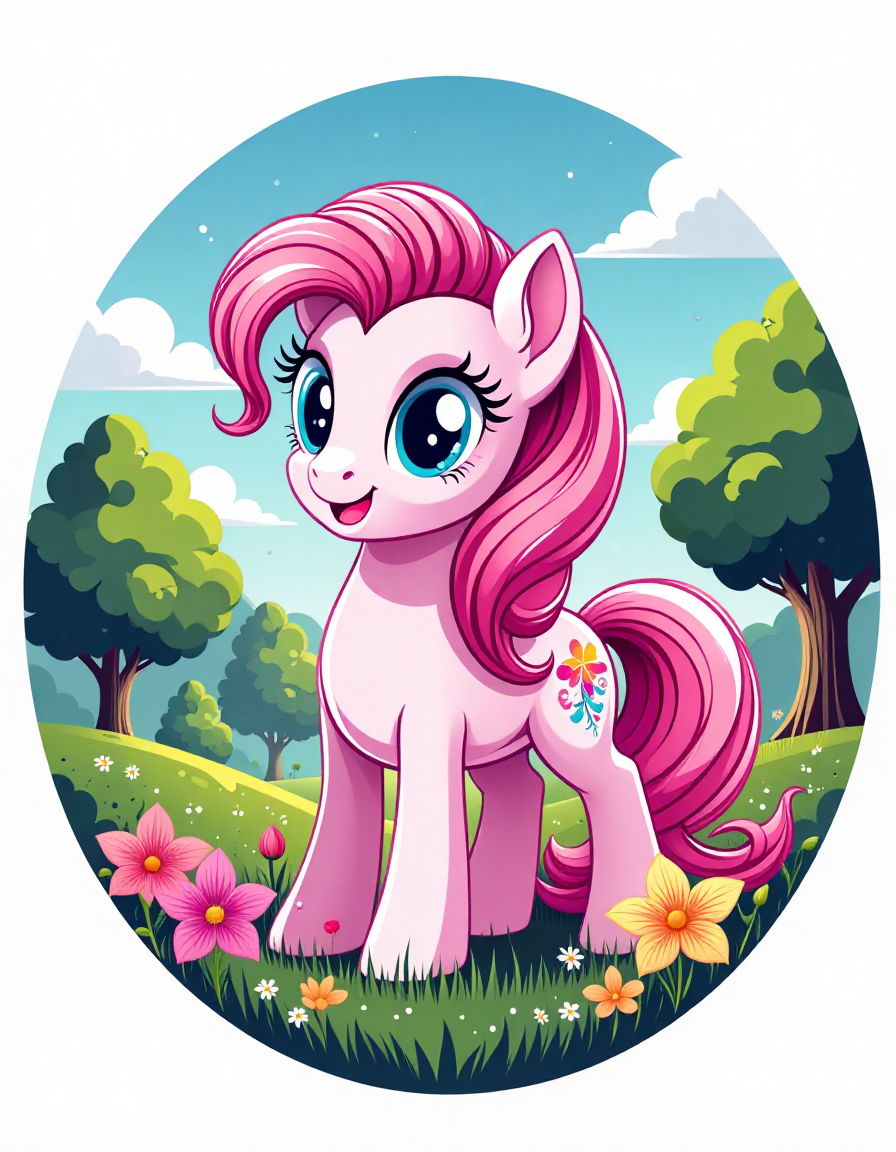 circular tshirt design, my little pony, a park in the background. the style of 5h1rt