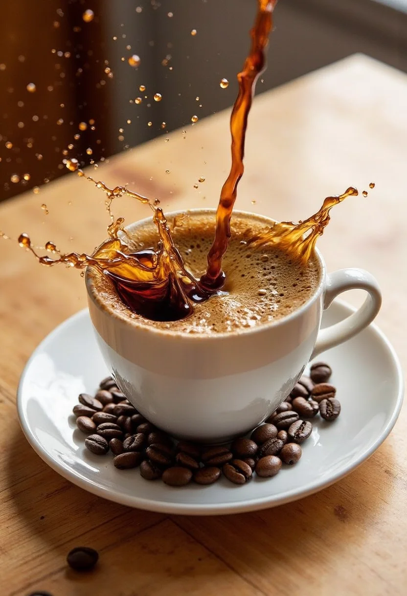 yfg-c0ff a cup of coffee with coffee beans on a saucer