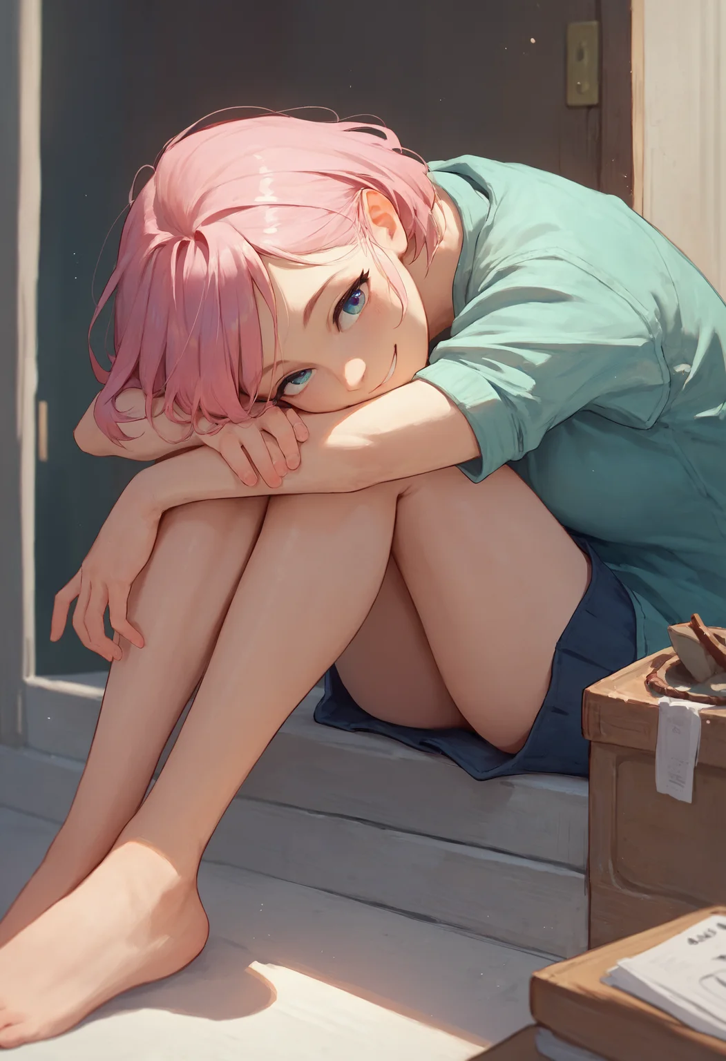 score_9, score_8_up, score_7_up, 1girl, head rest arm rest, smile, hugging own legs
<lora:head_rest_arm_rest_pony_1:1>