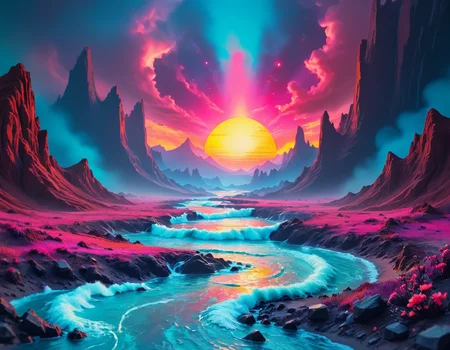 synthwave-galaxy,masterpiece, professional artwork, famous artwork, cinematic lighting, cinematic bloom, breathtaking scenery, landscape painting of Colored Paper painting , Fill Light Tilt-Shift Blur and vibrant colors and film still , , fluid Todd Lockwood <lora:Synthwave_Galaxy:.8>