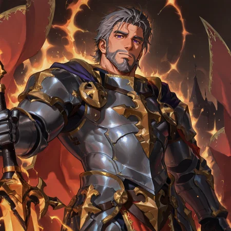<lora:Cadanova_Alchemist_Code_repair-000003:.8>, (tagatamecadanova, 1boy, short hair, grey hair, purple eyes, solo, male focus, mature male, muscle body, bara, armor, cape, greadsword, holding sword,)
looking at the viewer, cowboy shot, 
(very short hair, beard, bara, mature, facial hair, stubble, beard, full beard, sideburn, beard, a lot of beard, ), facial hair,male focus, muscular male, muscular male, bara, mature,  bara, mature, aixiwuganda_(20222192), very awa, masterpiece, best quality, absurdres, newest, perfect quality, detailed background, intricate details,
<lora:slider_Body Type_alpha1.0_rank4_noxattn_last:3><lora:Anime Summer Days 2 Style SDXL_LoRA_Pony Diffusion V6 XL:.6><lora:slider_cfg_scale_boost:.7><lora:Artist6p:.55>, Artist6p, Artist04p,<lora:slider_il_brightness_slider_d1:-1><lora:slider_il_contrast_slider_d1:-1><lora:slider_DarkSlider1.2_alpha1.0_rank16_full_300steps:-.6>