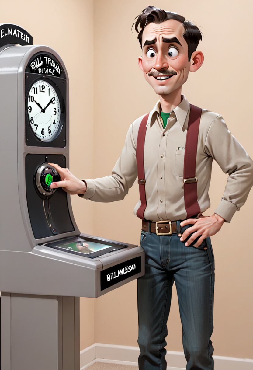 <lora:BillMatheson:.5> A BillMatheson man using a time-travel device to visit himself as a teenager
