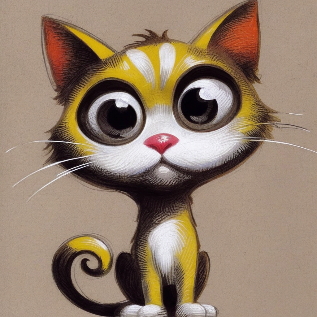 drawix5  drawing  strange cat with big eyes cheerful closeup <lora:drawix5:1>
