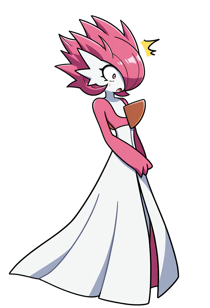 (spikyhair, spiked hair:1.4), solo, gardevoir, blank background, surprised