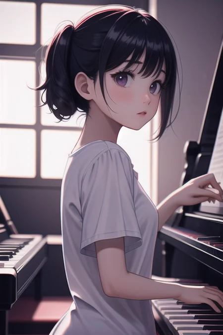 1girl, playing piano <lora:LCM_LoRA_Weights_SD15:1>