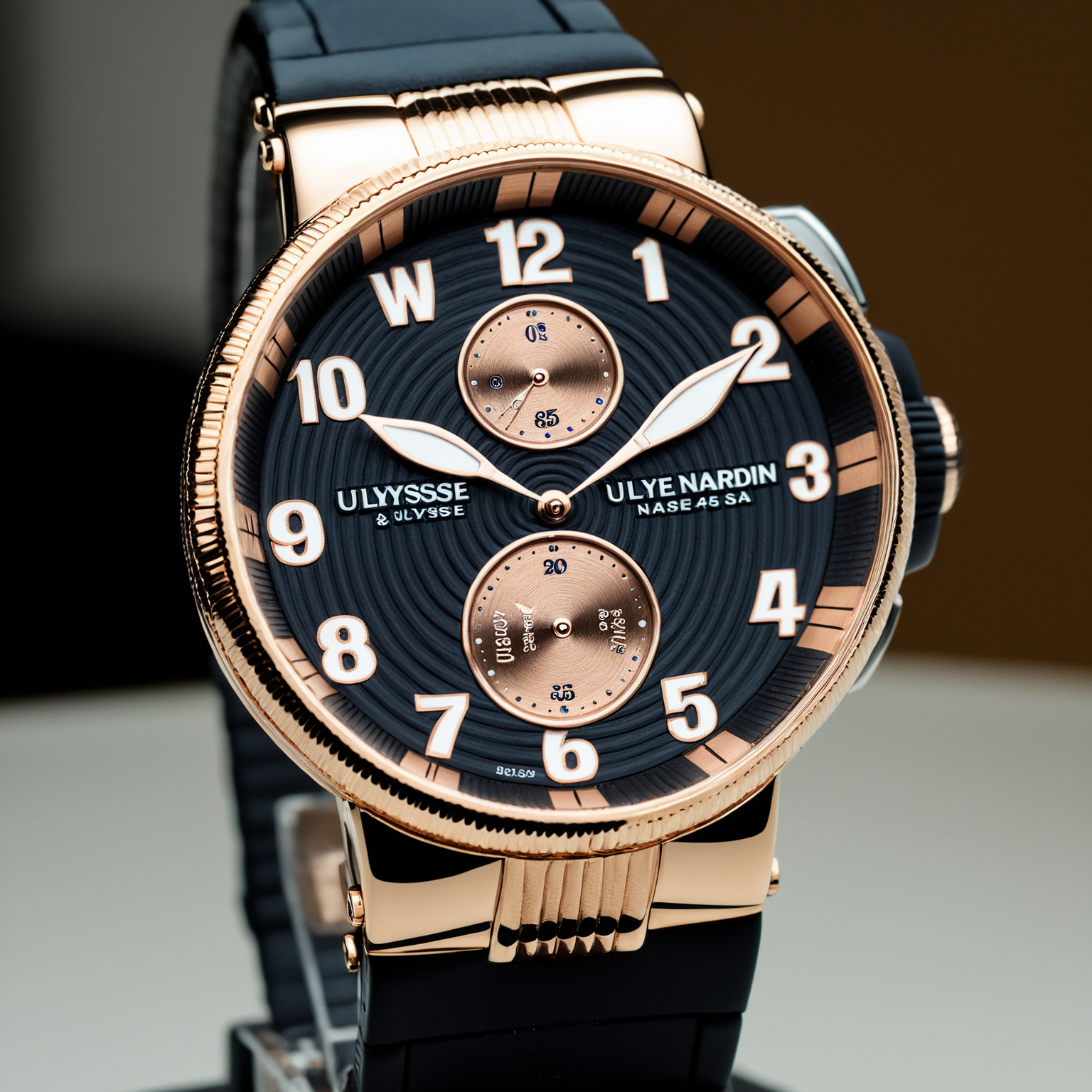 <lora:W4tch35_05XL-final:1>,an advertising photograph of a beautiful (W4tch35:1.2) as a (ulysse nardin:1.3) watch,on a watch stand,with detailed movement,medium shot,tilt shift,bokhe,8k wallpaper,masterpiece,photorealistic,HDR UHD,high contrast,hyper realistic,volumetric lighting,