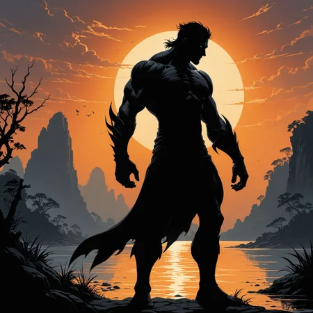 by Joe Madureira and Johan Messely in the style of Peter Holme III, silhouette <lora:silhouette:2.00>