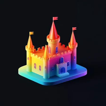 j_icon,a castle,gradient color,black background,