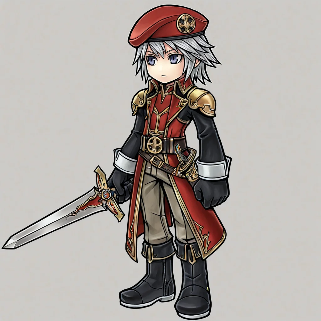 weapon, hat, holding weapon, holding, , gloves, , beret, armor, , 1boy, , white hair, boots, belt, sword, red headwear, holding sword, grey hair, , , black footwear, pants,
2d, <lora:GAME_STYLE_Dissidia_Final_Fantasy_Opera_Omnia:0.7> , graphite \(medium\), traditional media, colored pencil \(medium\),dissidiaopera, solo, no nose, full body, ,masterpiece, best quality, very awa,