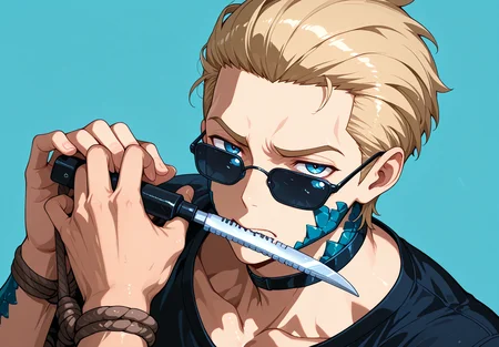 IllusP0s, source_anime, ah1, IllustriousQual, interesting, exciting, spectacular, wonderful, amazing quality, absolutely eye-catching, very awa,  
BREAK <lora:xl_more_art-full_v1:0.2>, <lora:aesthetic_anime_v1s:0.2>,<lora:detailxl:0.2>, detailxl, amazing quality, best aesthetic, absurdres, illustration, Volumetric_Lighting, ultra-detailed, very aesthetic, intricate details, best_quality, lazympos, <lora:Add_Details_v1.2:0.2>, <lora:quality_modifiers_masterpieces_v1:0.2>, <lora:ZootPonyAnime_V1_r2:0.2>, <lora:Bestifacator2:0.2>, anime style,
BREAK (((A man's skin becomes covered in razor-sharp scales, making him incredibly dangerous to touch, He swipes his hand, and the scales slice through a thick rope like a knife))), <lora:DynamicPoseIL2att_alpha1.0_rank4_noxattn_900steps:0.8>, dynamic pose,
BREAK Stable_Yogis_PDXL_Positives, AS-Adult, <lora:Complicated fantasy portrait - XL Pony V2.0:0.2>, <lora:HDA_Detailer:0.3>, AS-MidAged, (((portrait))),
BREAK (((<lora:albertwesker-guy-PONYv1:0.8>, albertwesker, 1boy, toned, athletic, fit, mature male))), <lora:shinyskin2:0.2>, glistening skin, <lora:perfection style:0.2>, perfection style, perfection, 
BREAK (((visionary, leading a movement for social change with a clear vision and unwavering resolve inspiring and committed to making a difference))), ((sunglasses:1.3)), 
BREAK ((slicked back hair, (short hair:1.7), blonde)), <lora:hairdetailpxl:0.2>, hairdetailpxl, 
BREAK ((angular face, sharp_featured face, handsome, charming, alluring)), blue eyes, expressive eyes, perfecteyes, EyesHD, <lora:Eyes_Lora_Pony_Perfect_eyes:0.2>,
BREAK (((skeptical look, raised eyebrows))), <lora:Expressive_H:0.2>, Expressiveh, <lora:Emotional_Anime_Expressions_PonyXL_Concept:0.2>, emotional, <lora:Best_Facial_Expression_LoRA_PONY:0.2>, looking at viewer, <lora:Detailed expressive EXEV style -XL Pony V1.0:0.2>, FaceDetail,
BREAK (((Pale Ice Blue Background))), <lora:Background Detailer - SDXL:0.2>, 4k, 8k, Ultra HD, Masterpiece, Best quality, Detailed background, foreshortening, extreme perspective, <lora:Add_more_details_V2_XLpony:0.2> full_details, <lora:background-type1:0.2>, <lora:AddMicroDetails_Illustrious_v3:0.2>, addmicrodetails, SmoothNoob_Quality,
