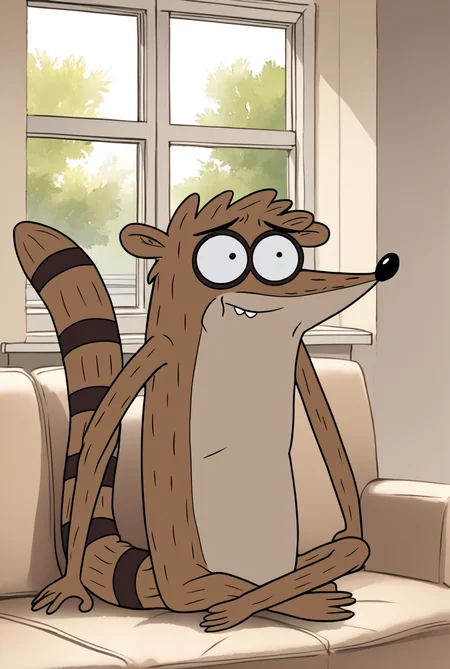 score_9, score_8_up, score_8,
1boy, male focus, furry male, r1gby, racoon, solo, tail
parody, source_cartoon,
sitting on couch, living room, window, <lora:Rigby_Regular_Show_for_PonyXL:0.8>