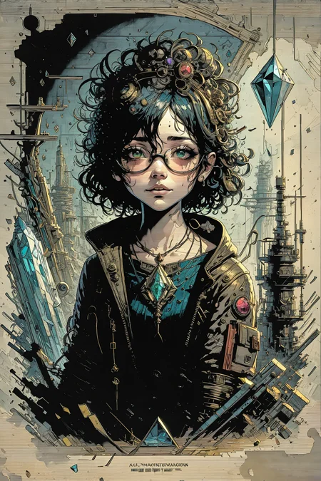 (masterpiece:1), (best quality:1), high contrast, strong shadows, outlines, <lora:graphicNovelStyle_v10:0.2>,
1 girl, adult (elven:0.7) woman, ruby eyes, gray straight hair,
<lora:GoodHands-beta2:0.8>,
(style-rustmagic:0.8), solo, (full body:0.6), looking at viewer, detailed background, detailed face, (<lora:DecorationBundlev2:0.4>, GemstoneAI, gemstone theme:1.1), worried, investigator of eldritch mysteries, steampunk adventuring clothes, goggles, inexplicable phenomena, sinister fog, eerie moonlight, mysterious lovecraftian atmosphere,