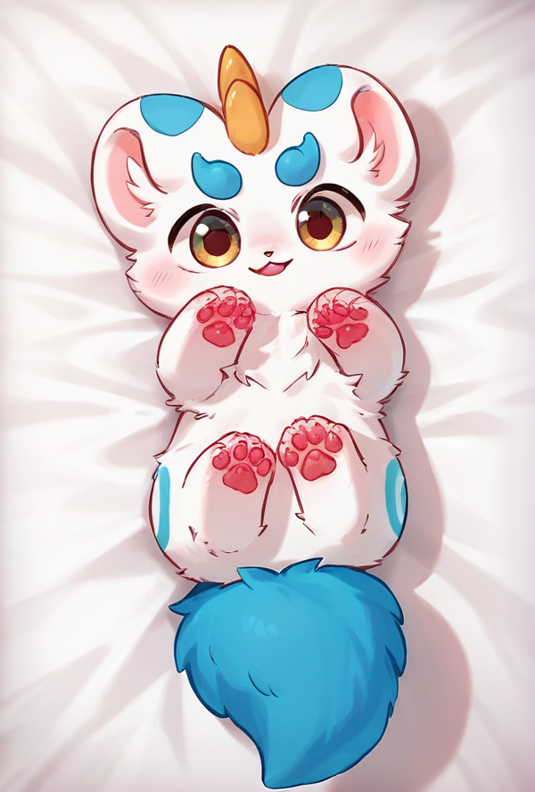 score_9, score_8_up, score_7_up, rating_safe, source_furry, big pink paw pads, cute, feral, on back <lora:Tianlu_Fabulous_Beasts_Pony:0.9> tianlu_f4bulousb3asts, pixiu