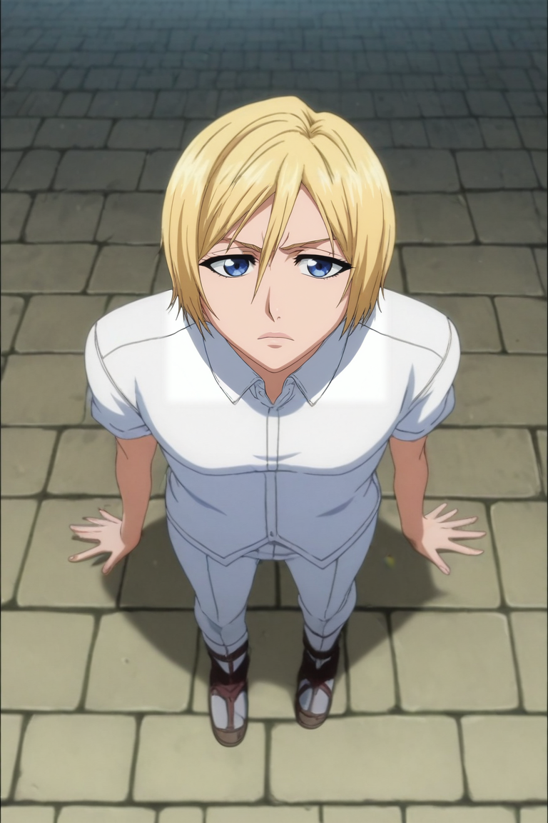 score_9, score_8_up, score_7_up, source_anime, rating_safe, intricate details, anime screencap, , official style, , depth of field, 1girl, christa renz, shingeki no kyojin, blonde hair, blue eyes, solo, from above, full body, cemetery, midnight, (dynamic pose), distracted, aloof, oblivious, <lora:bleach_style_pony:0.92>, bleach_style, <lora:sdxl_lightning_8step_lora:1>