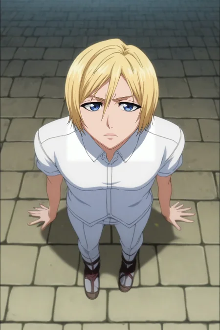 score_9, score_8_up, score_7_up, source_anime, rating_safe, intricate details, anime screencap, , official style, , depth of field, 1girl, christa renz, shingeki no kyojin, blonde hair, blue eyes, solo, from above, full body, cemetery, midnight, (dynamic pose), distracted, aloof, oblivious, <lora:bleach_style_pony:0.92>, bleach_style, <lora:sdxl_lightning_8step_lora:1>