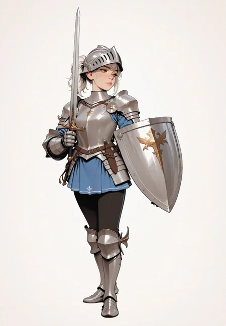 HDR, 8K, high contrast, masterpiece, best quality, amazing quality, very aesthetic, realistic, newest, (artist:incase:0.5), (artist:tsuaii:0.5), (flat colors:1.5),
1girl, knight, full helmet, white background