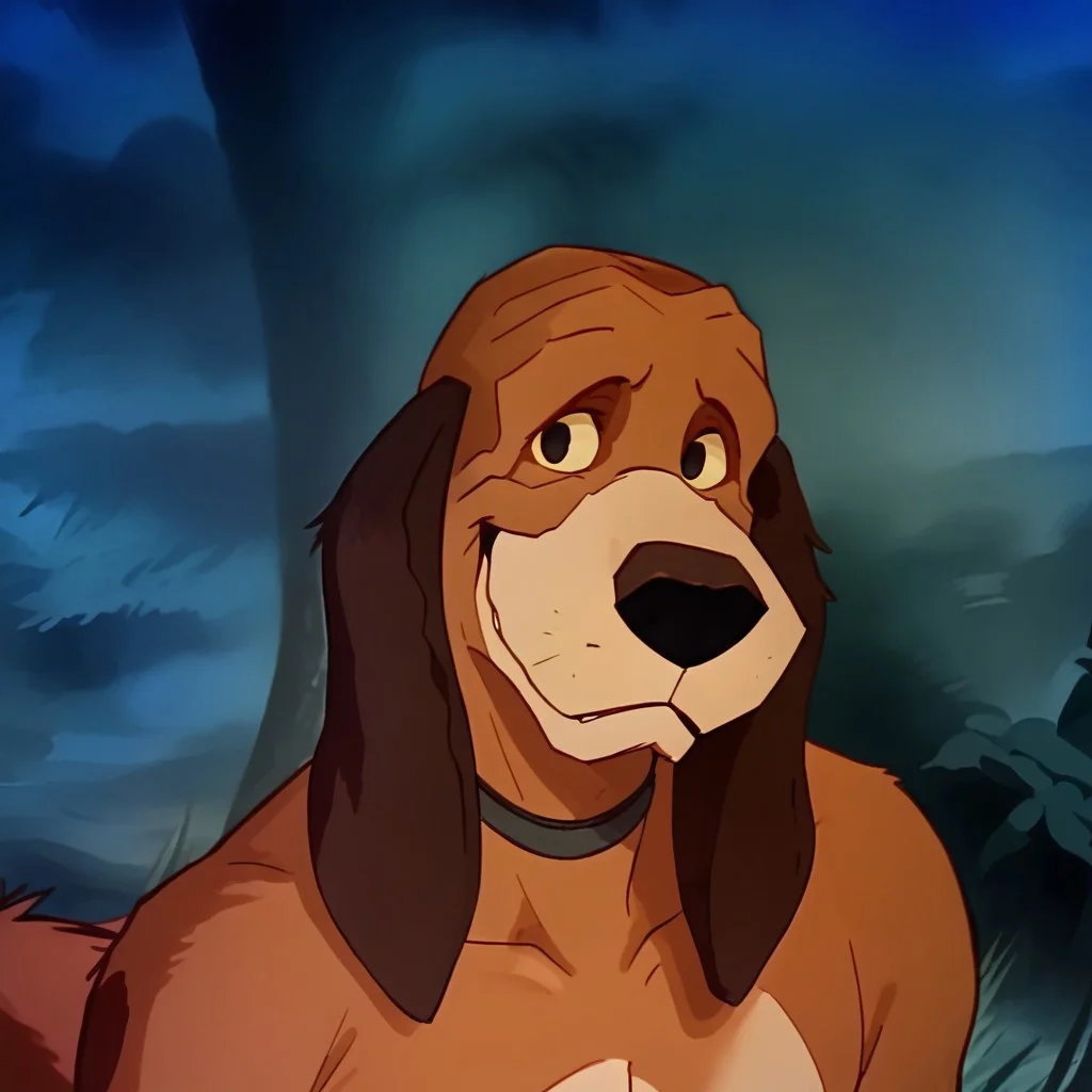 Anthro, 1boy, ((sfw)), male, solo, smile, forest, night sky, looking at viewer, Only face visible, dog, Brown Fur, Drooping ears,