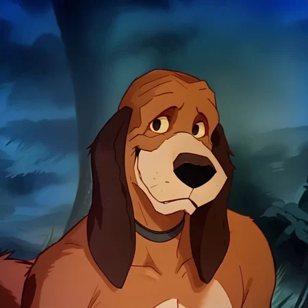 Anthro, 1boy, ((sfw)), male, solo, smile, forest, night sky, looking at viewer, Only face visible, dog, Brown Fur, Drooping ears,