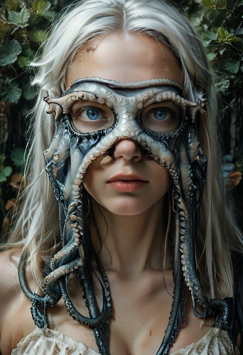 score_9, score_8_up, score_7_up, rating_safe, concept art, semi-realistic, 1girl, solo.
Young beautiful face, fit body,
Long white hair, Blue eyes.
(Big breast:1.5), (Round breast:1.5).
OctopusMask, Tentacle eye mask.
(Long tentacle:1.2)