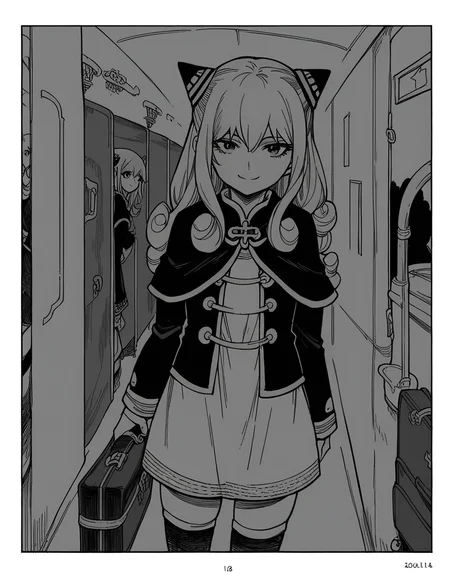 score_9, score_8_up, score_7_up, source_anime, <lora:ashe-talton-manga-ponyxl-lora-nochekaiser:1>, rengoku ashe, long hair, greyscale, monochrome,, thighhighs, long sleeves, capelet, cape, dress, white dress,, airport, waiting area, suitcase, flight delayed, passengers, reading book, smile, looking at viewer, solo,, cowboy shot, dutch angle