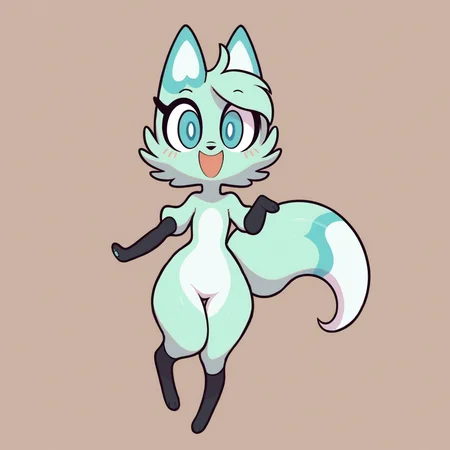 score_9, score_8_up <lora:Slushi-PONY:0.8> slushi, solo, female, full body, looking at viewer, happy, simple background, anthro
