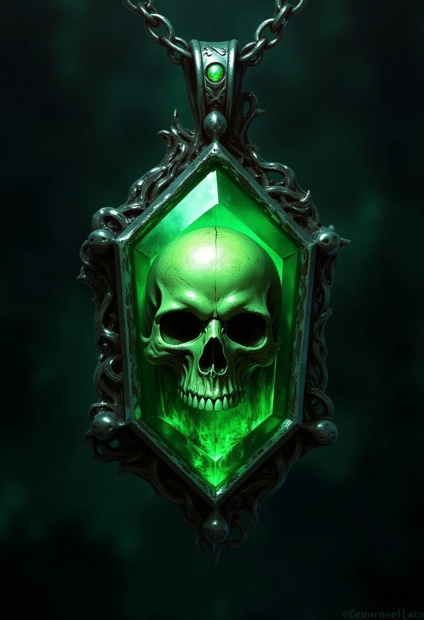 (score_9_up, score_8_up, score_7, score_6)Focus on necklace with a big Green jewel, inside the gem a horror skull, anime