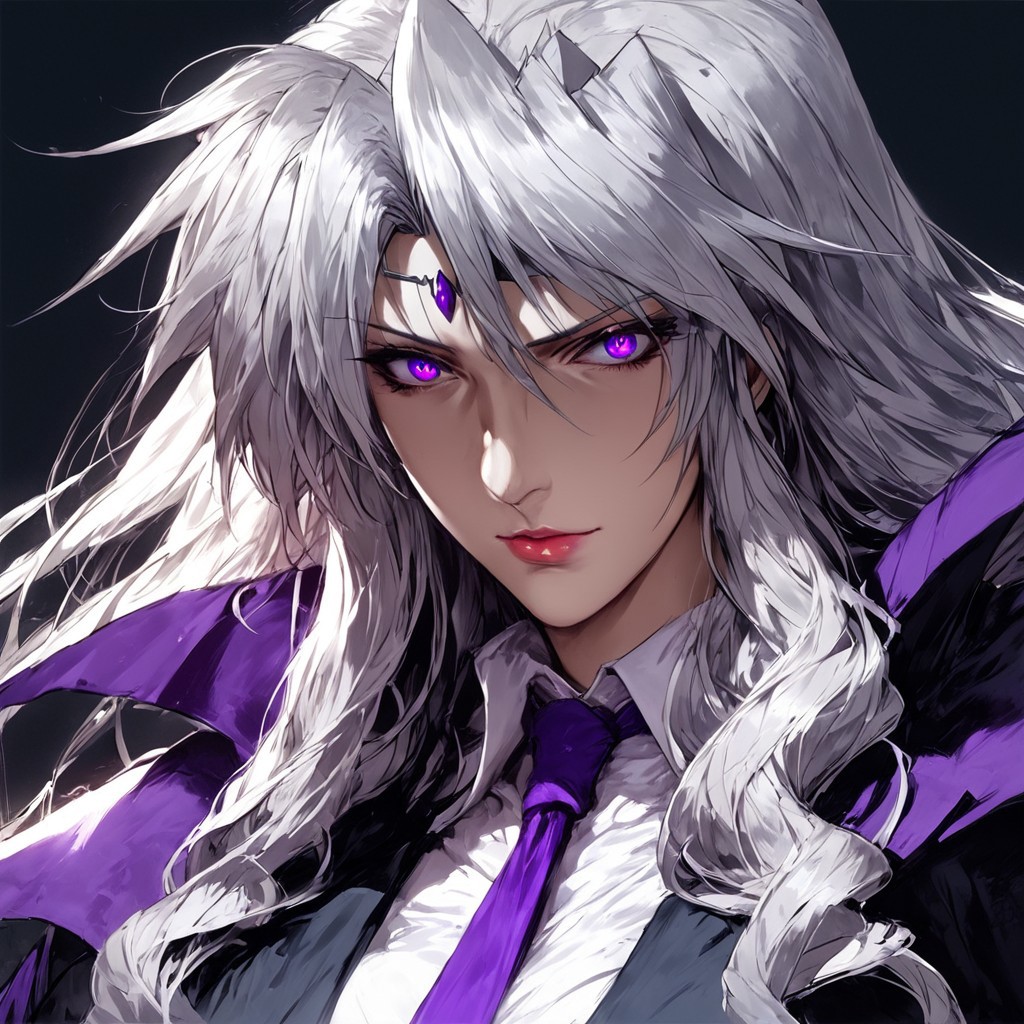 score_9, score_8_up, score_7_up, masterpiece, very high quality, precia testarossa, long hair, white shirt, necktie, middle aged woman, milf, regal, solo, 1girl, epiCPhoto, tall woman, blank background, BadDream, upper body, epic, purple eyes
