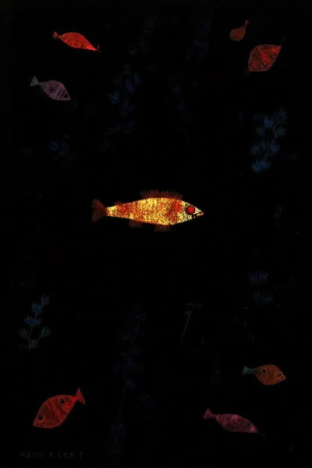 paulklee1 painting.
An underwater scene with a glowing fish swimming in a dark sea. There are water plants scattered around.
<lora:paulklee1_cap_d8a4e12:1.0><lora:839873072535373246:0>