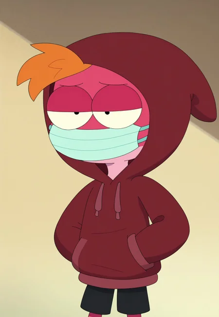 Score_9, Score_8, Score_7, SHAMPSTYLE, CHSPRIG, Red Hoodie, Face Mask, solo