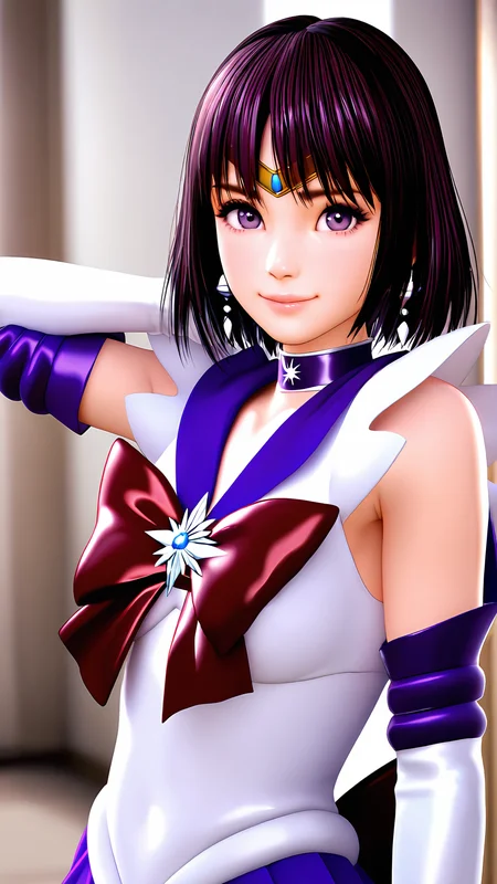 amazing quality,absurdres,best quality,masterpiece,highres,newest,detailed,detailed body,detailed face,masterpiece,best quality,solo,3d,realistic,
hotaru,1girl,sailor senshi uniform,solo,sailor saturn,boots,purple footwear,jewelry,magical girl,purple sailor collar,gloves,
upper body,looking at viewer,smile,<lora:hotaru:0.7>,