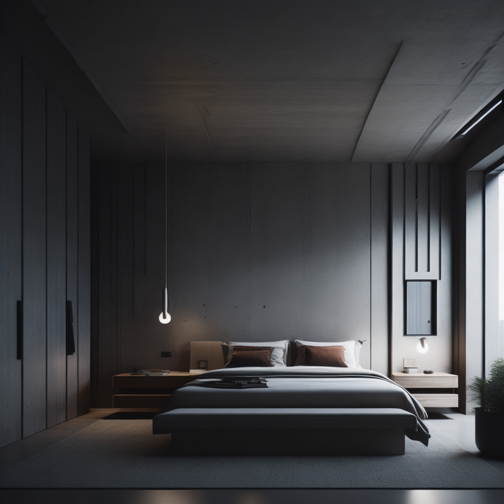 <lyco:brutalism style interior design:1.0>  brutalist design of bedroom