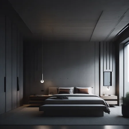 <lyco:brutalism style interior design:1.0> brutalist design of bedroom