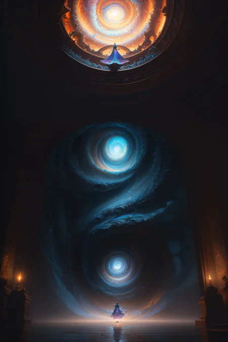 modelshoot style, (extremely detailed CG unity 8k wallpaper), full shot body photo of the most beautiful artwork in the world, a (swirling portal:1.1) to another dimension inside of a mad scientist's library in the style-swirlmagic, professional majestic oil painting by Ed Blinkey, Atey Ghailan, Studio Ghibli, by Jeremy Mann, Greg Manchess, Antonio Moro, trending on ArtStation, trending on CGSociety, Intricate, High Detail, Sharp focus, dramatic, photorealistic painting art by midjourney and greg rutkowski