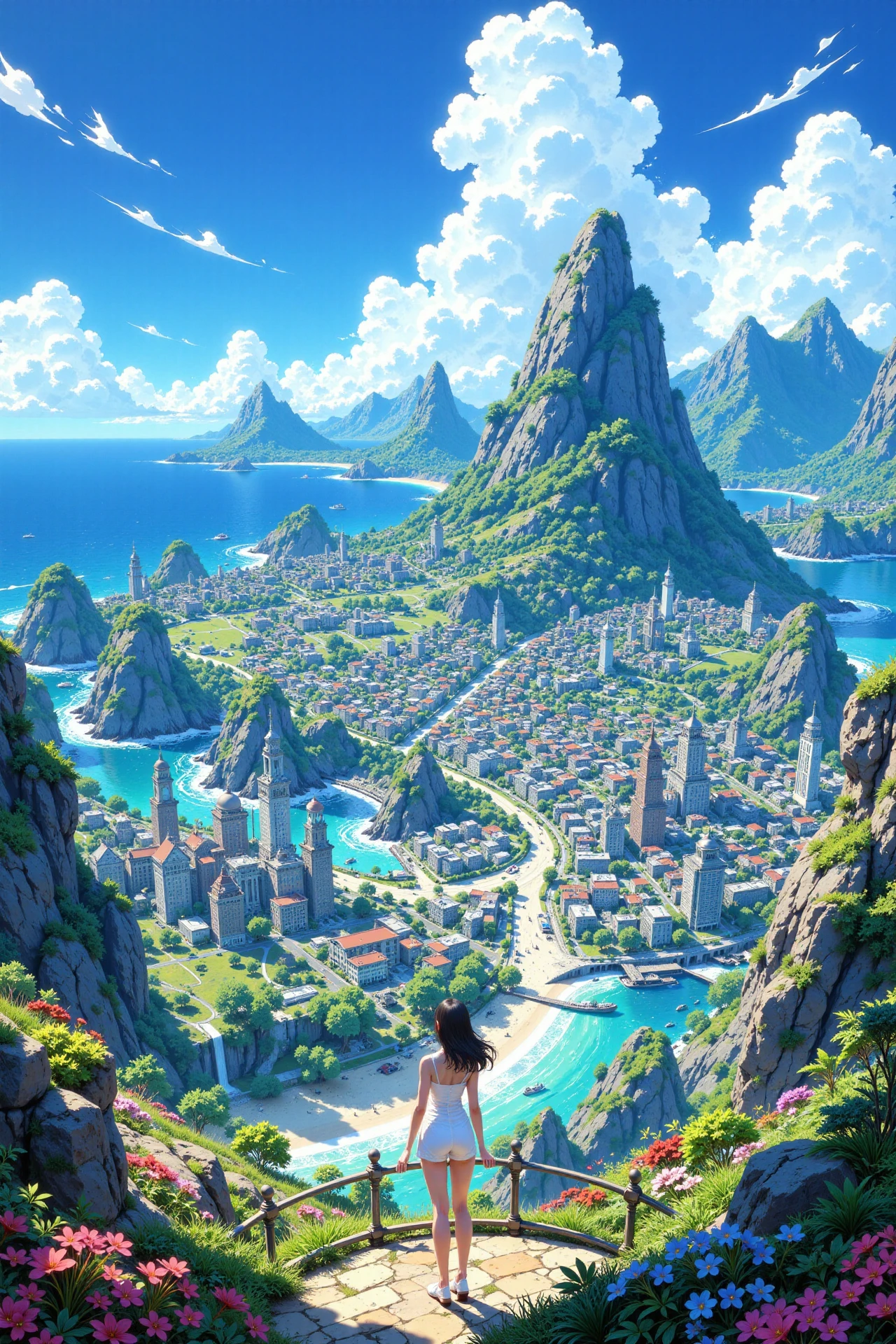 ocean city beautiful anime landscape, bright sunny sky, woman, very intricate, very detailed, sharp, bright, colorful, <lora:Hand v2:0.5> <lora:Anti-Blur:1><lora:Insane Detail Slider:0.25>  <lora:flux.1_lora_flyway_Epic-detail_v2:0.3> <lora:fluxenhancer:0.25> <lora:ROWER:0.6> <lora:flux-charmer-v1-1:0.4> <lora:Colorful_Fantasy_Art_for_FLUX:1> fantasy art