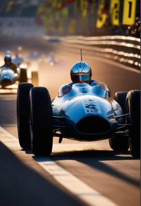 Monaco 1940s, Grand Prix, racing cars, one in front, cars behind blurred, all cars kept within frame,
frame of picture, racetrack, outdoors,
sky blue,day,motion blur to wheels, some dust, keep cars size proportionate and perspective,
facing forward, close race, one driver per car, reflection in helmet visas, cars cost together, filling frame, close up
cloud,tree,blue sky,_p_style, all with drivers, racing drivers, drivers heads all facing forwards, all wearing helmets,red car, blue car, yellow car, green car,ferrari,text MONACO on barriers, well drawn numbers on cars<lora:VintagePPXL:1>, (masterpiece, best quality, ultra-detailed, best shadow), high contrast, (best illumination), ((cinematic light)), colourful, hyper detail, dramatic light, intricate details, ultra detailed artistic photography, backlit, shadows, ultra high definition, 8k, ultra sharp focus, ultra high quality, soft lighting, film photography, analogue photography, hyperrealism,
