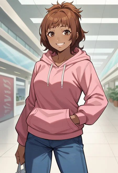 score_9, score_8_up, score_7_up, source_anime BREAK 1girl, solo,
<lora:zs_NatsukiXL:1> natsukip3, brown hair, ponytail, brown eyes, dark skin, pink hoodie, blue jeans
mall, day, looking at viewer, cowboy shot, smile