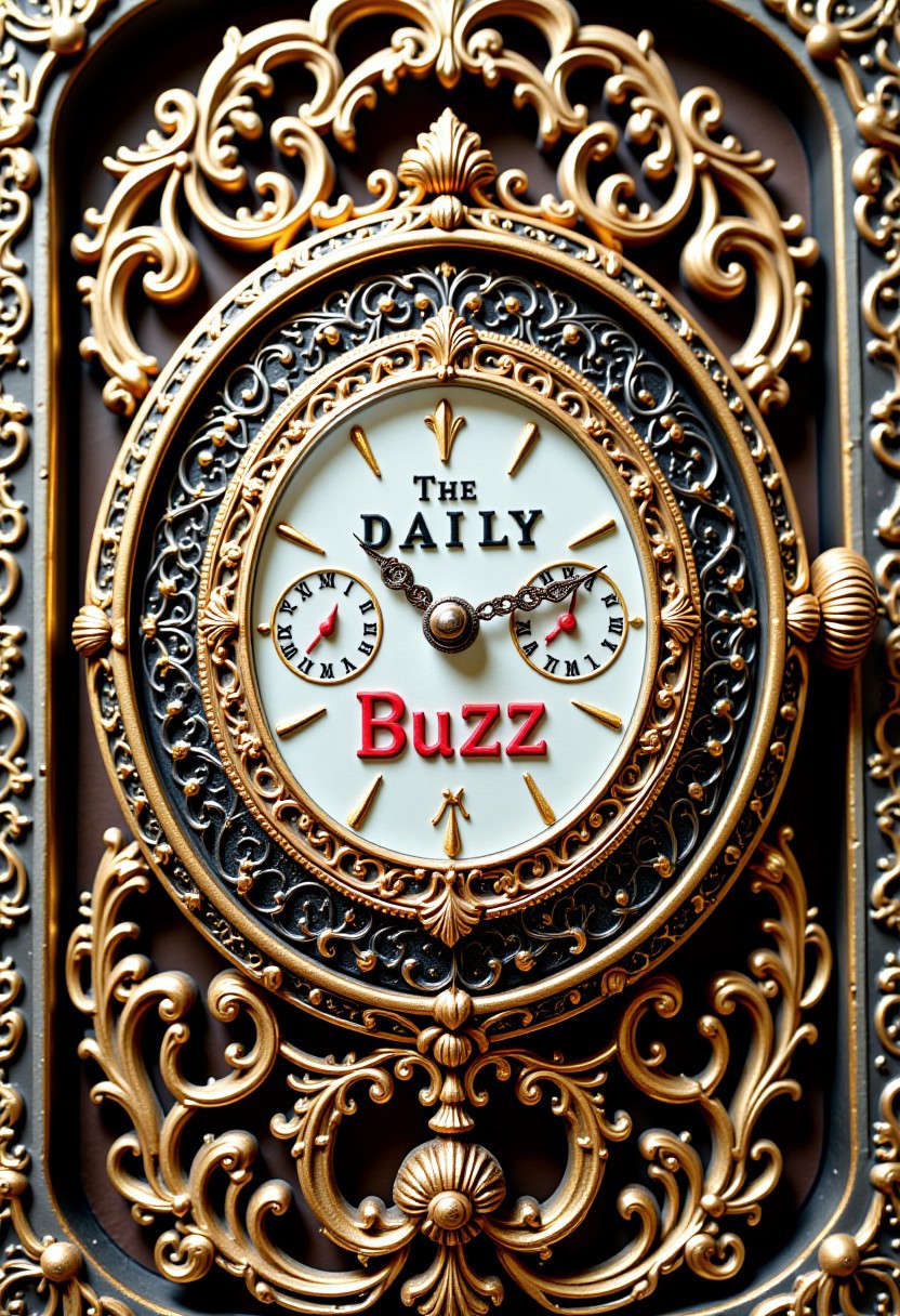 A photo of newspaper press, intricate artwork, masterpiece, trending on artstation, highly detailed. watch is metallic. newspaper press is metallic, mtlartCE_style. aidmatextimprover. Printed newspaper has the title "The Daily Buzz", colorful, steampunk